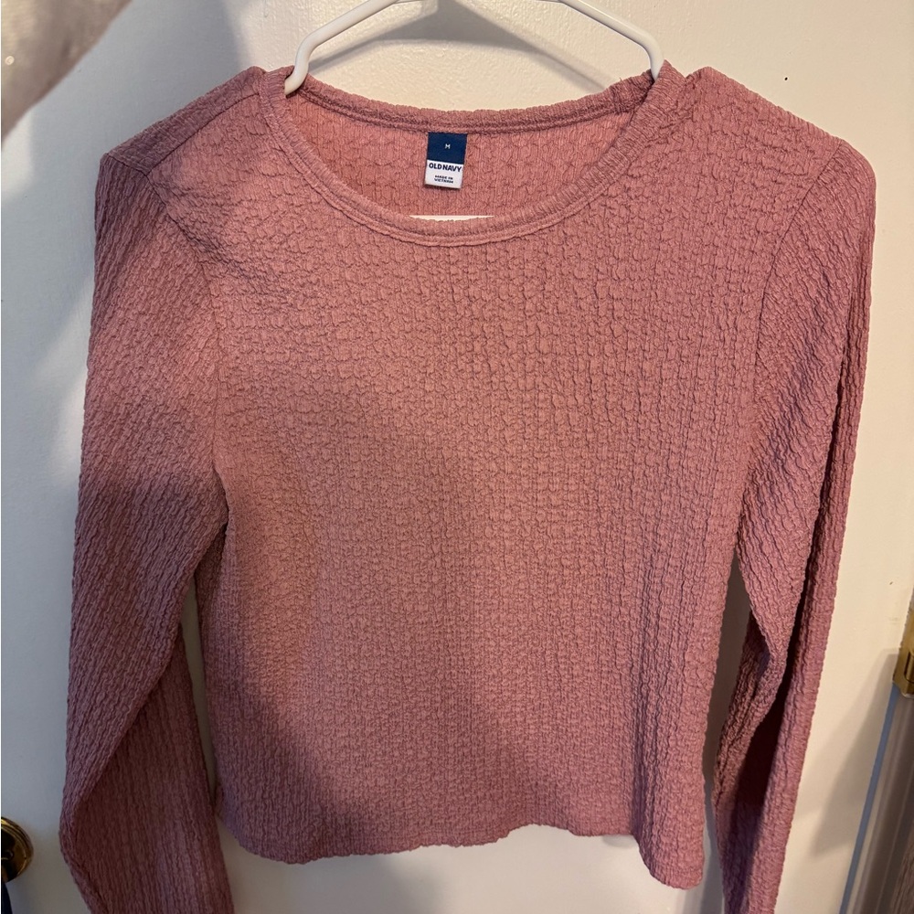 Old Navy Textured Long Sleeve Top in Pink